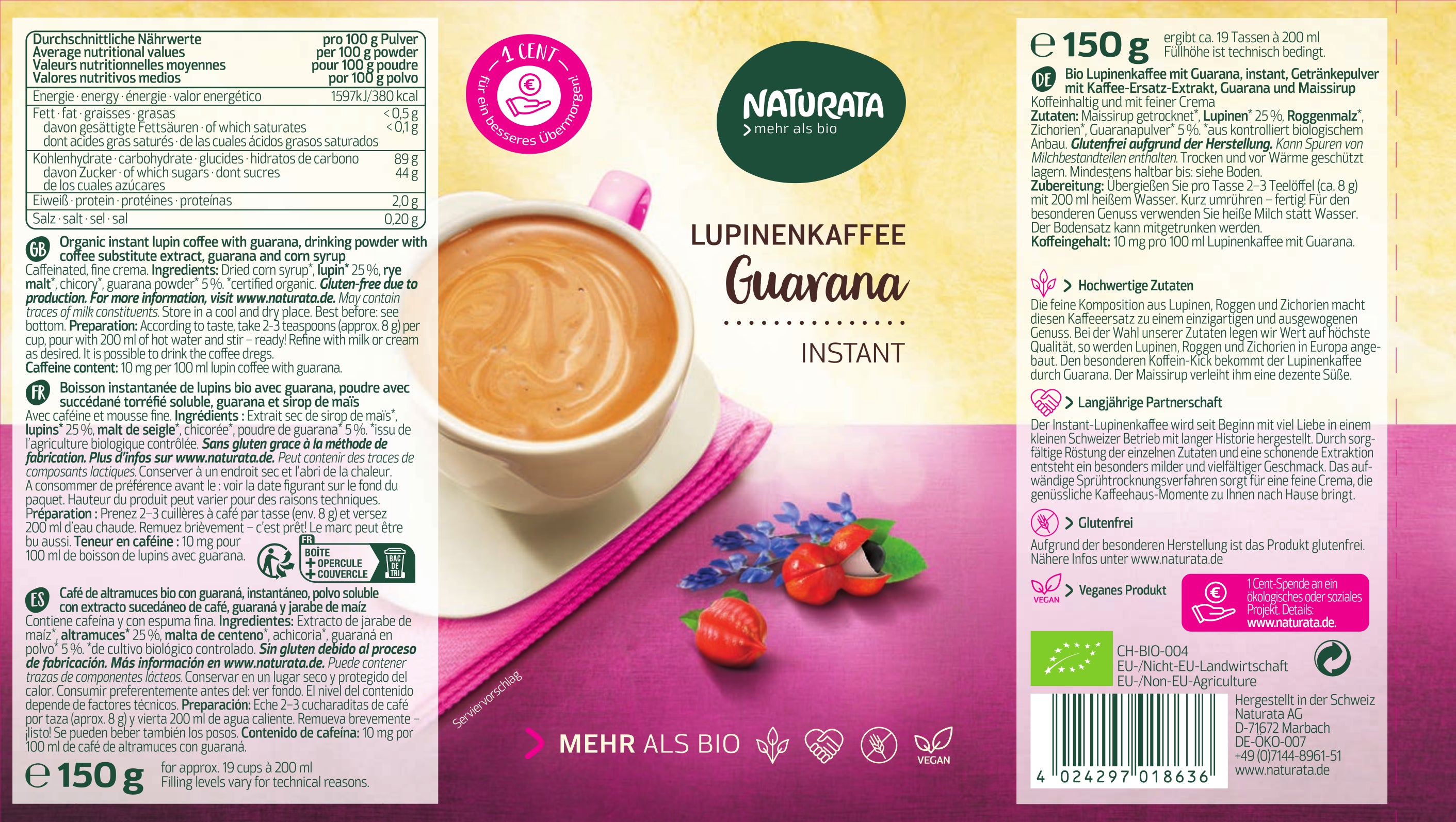 Lupinenkaffee Bio Instant Dose Guarana (150g)