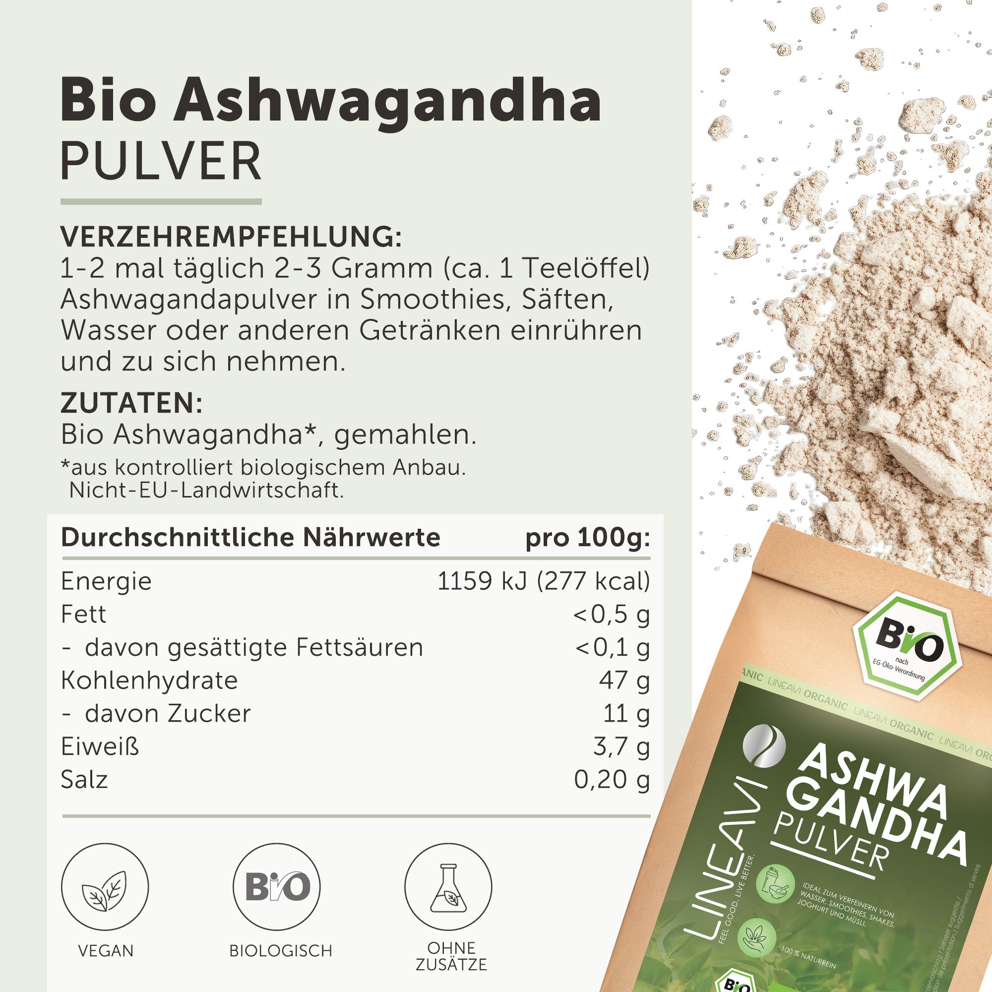 Doppelpack: Ashwagandhapulver bio (2x1000g)