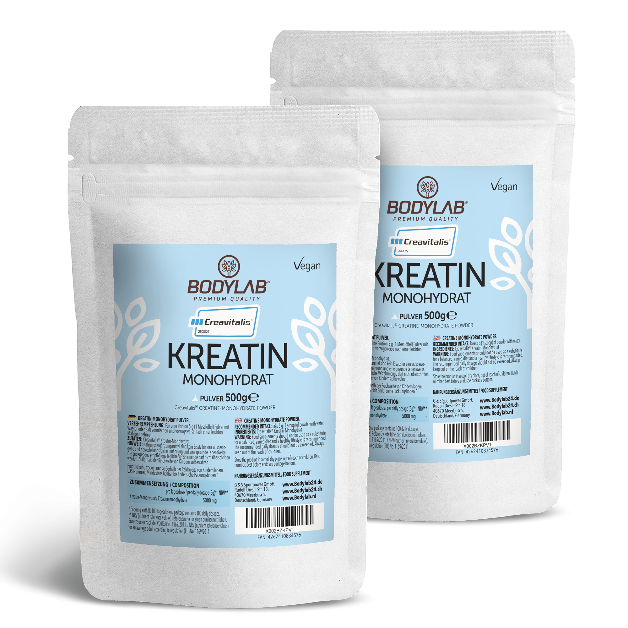 2 x Creavitalis® Kreatin Monohydrat Pulver (2 x 500g)