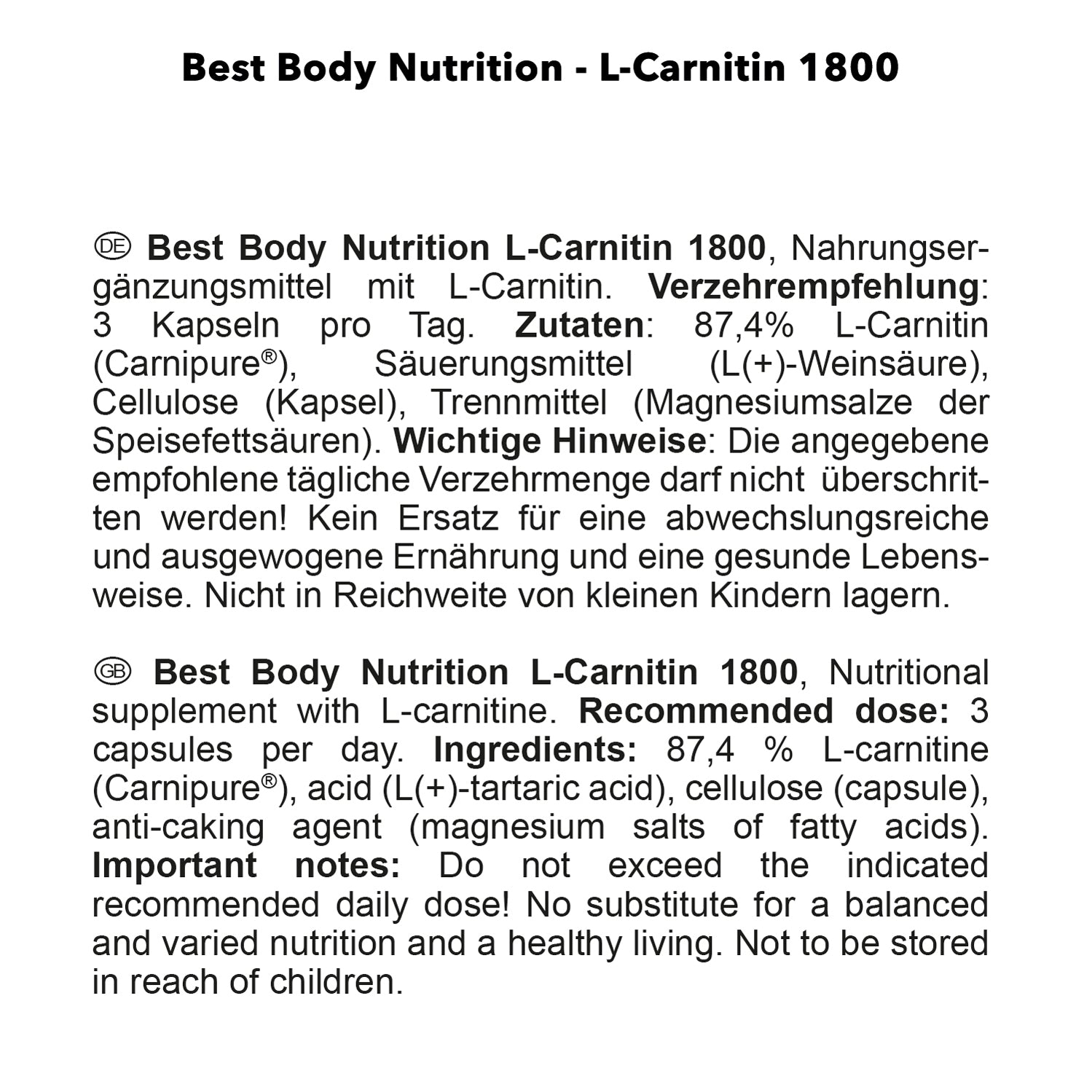 L-Carnitin 1800 Kapseln (90 Kapseln)