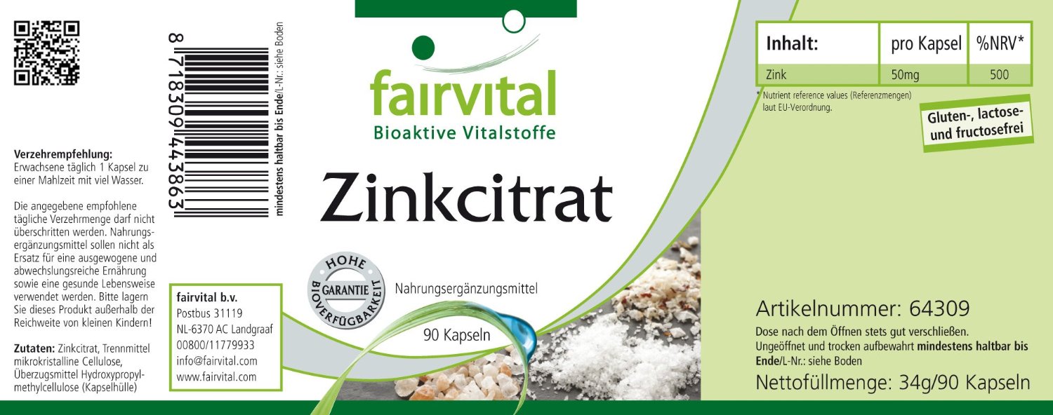 Zinkcitrat mit 50mg Zink (90 Kapseln)