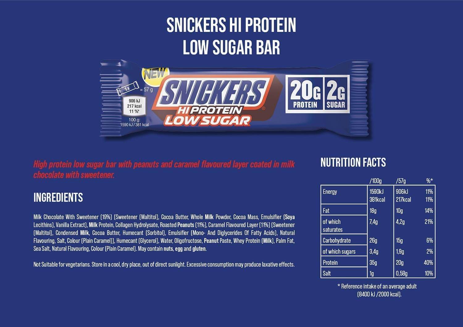 Snickers Low Sugar High Protein Bar (12x57g)