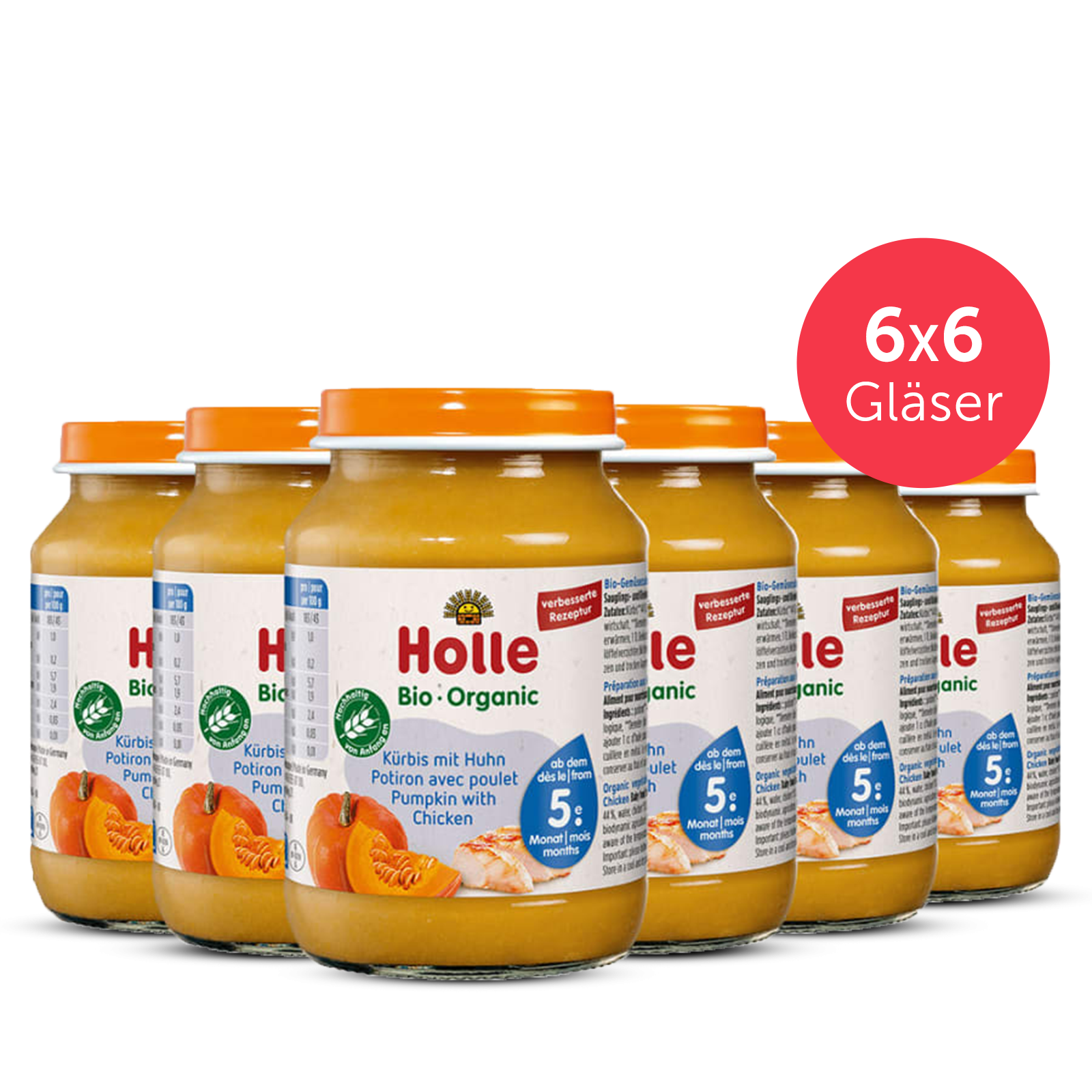 6er Pack Kürbis mit Huhn - 6x190g - Bio ab dem 5. Monat