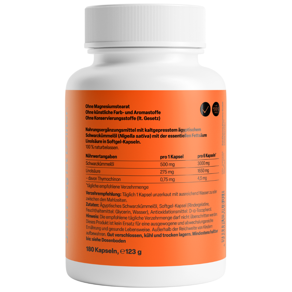 Ägyptisches Schwarzkümmelöl 500mg (180 Kapseln)