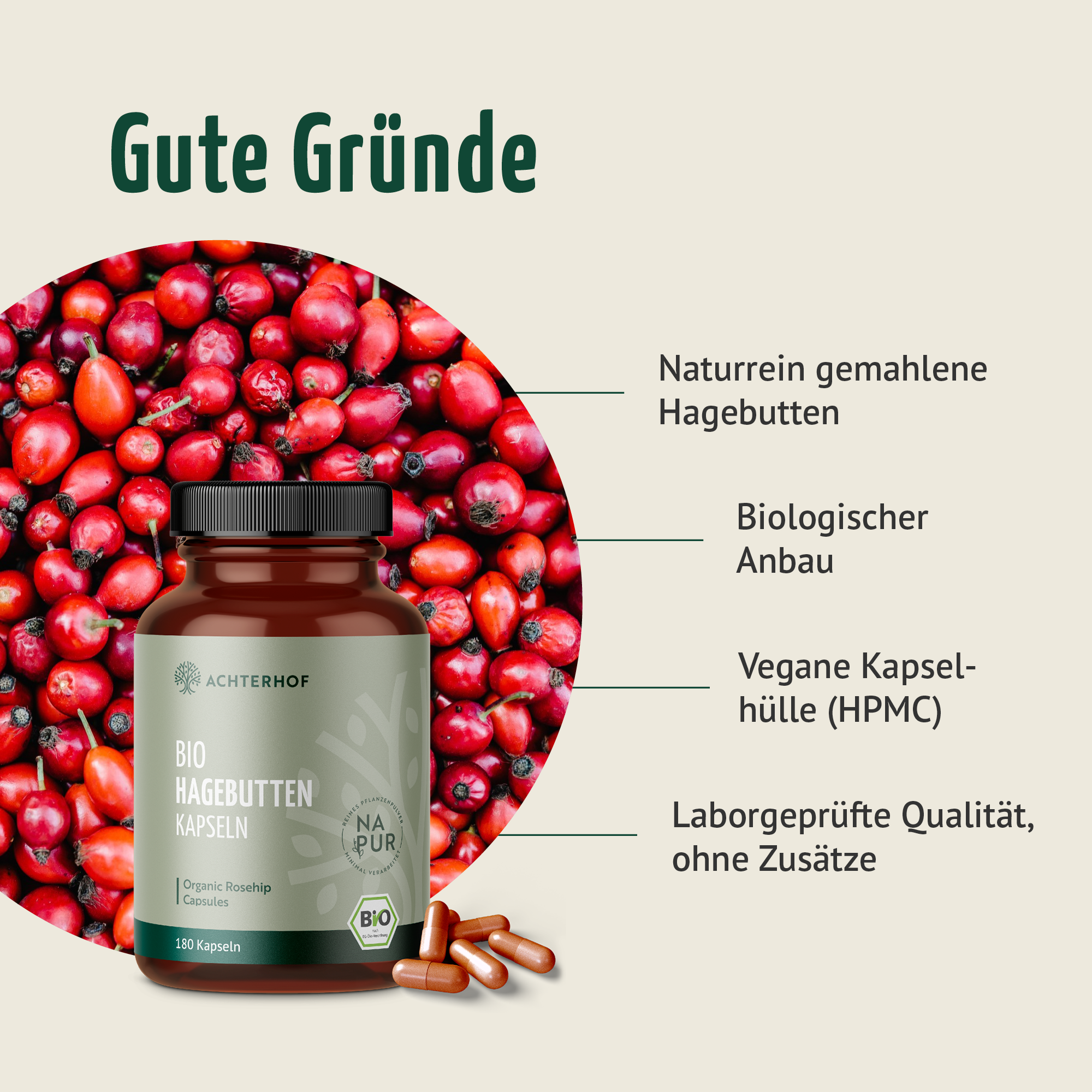Bio Hagebutten Kapseln (180 Kapseln)