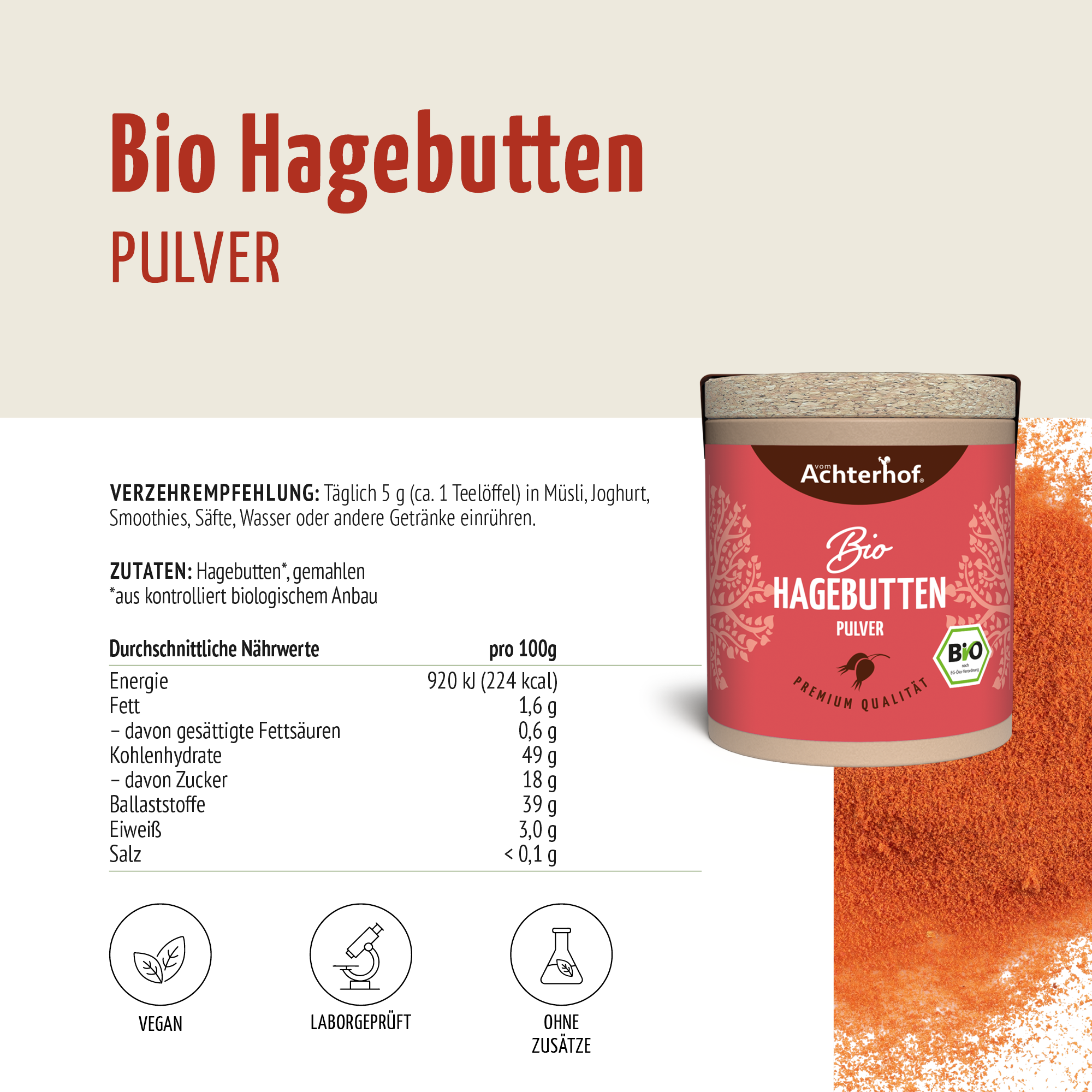 Bio Hagebutten Pulver (50g)