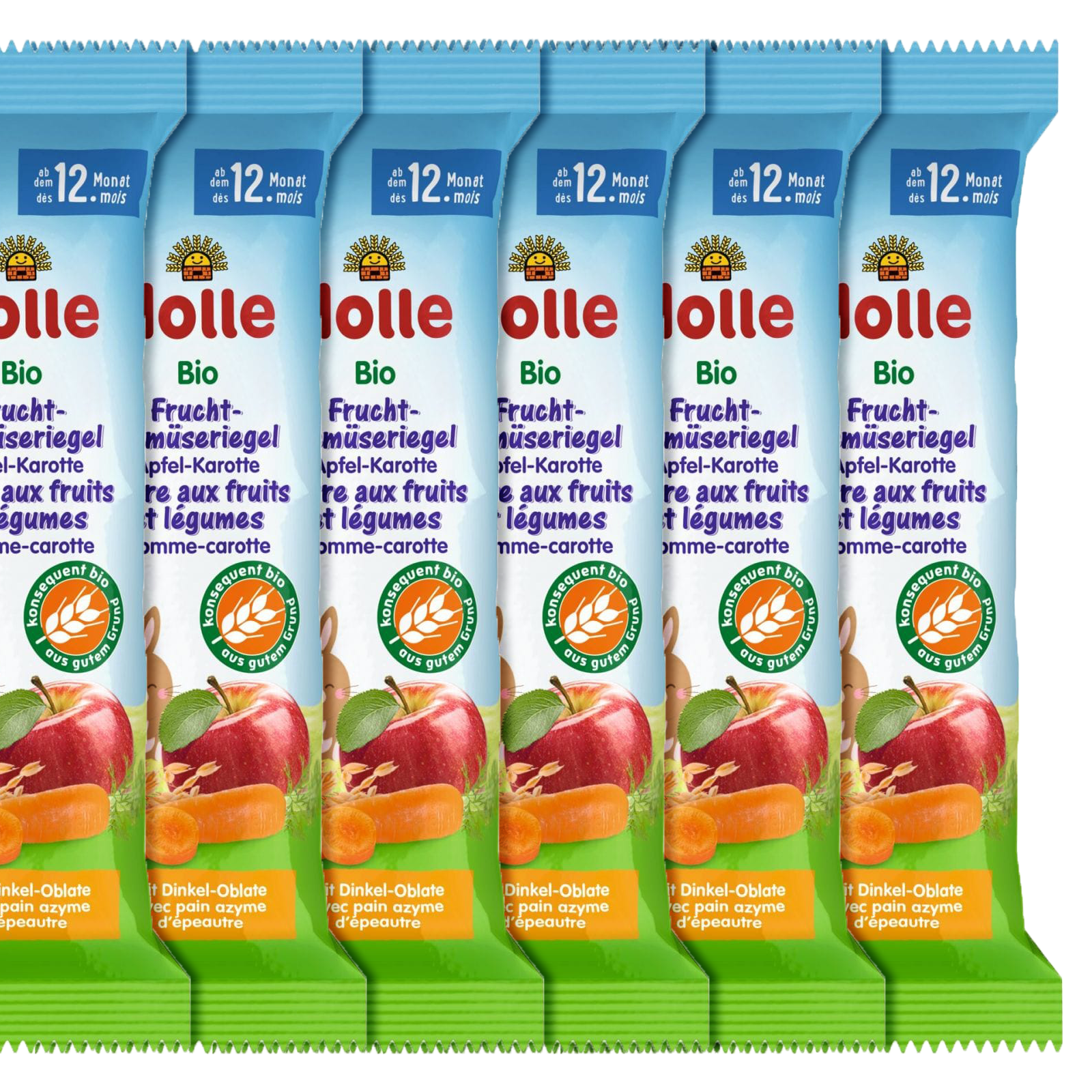 6er Pack Bio-Frucht-Gemüseriegel Apfel-Karotte ab dem 12. Monat (25g)