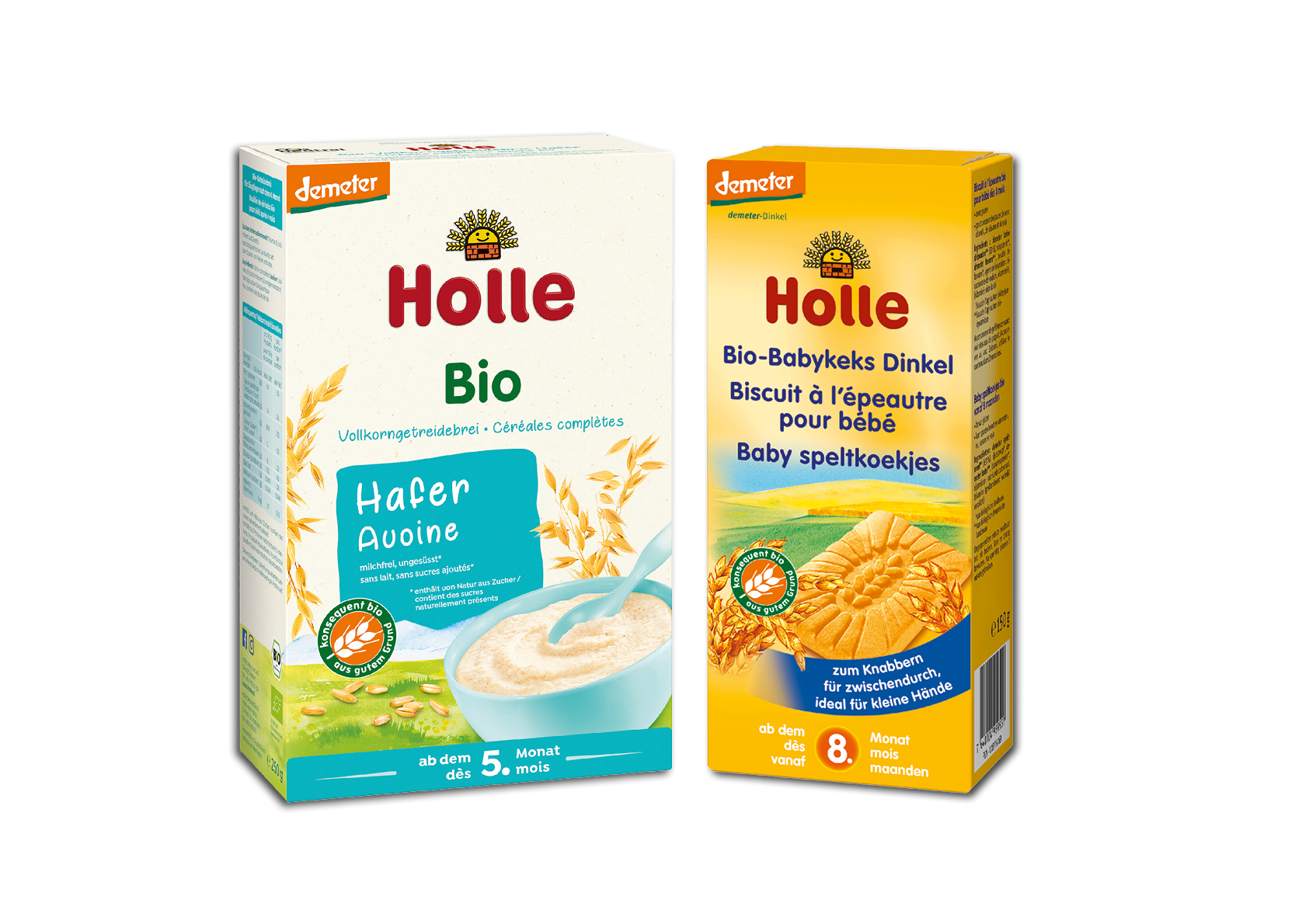 Bio-Vollkorngetreidebrei Hafer ab dem 5. Monat (250g) + Demeter Babykeks Dinkel ab dem 8. Monat (150g)
