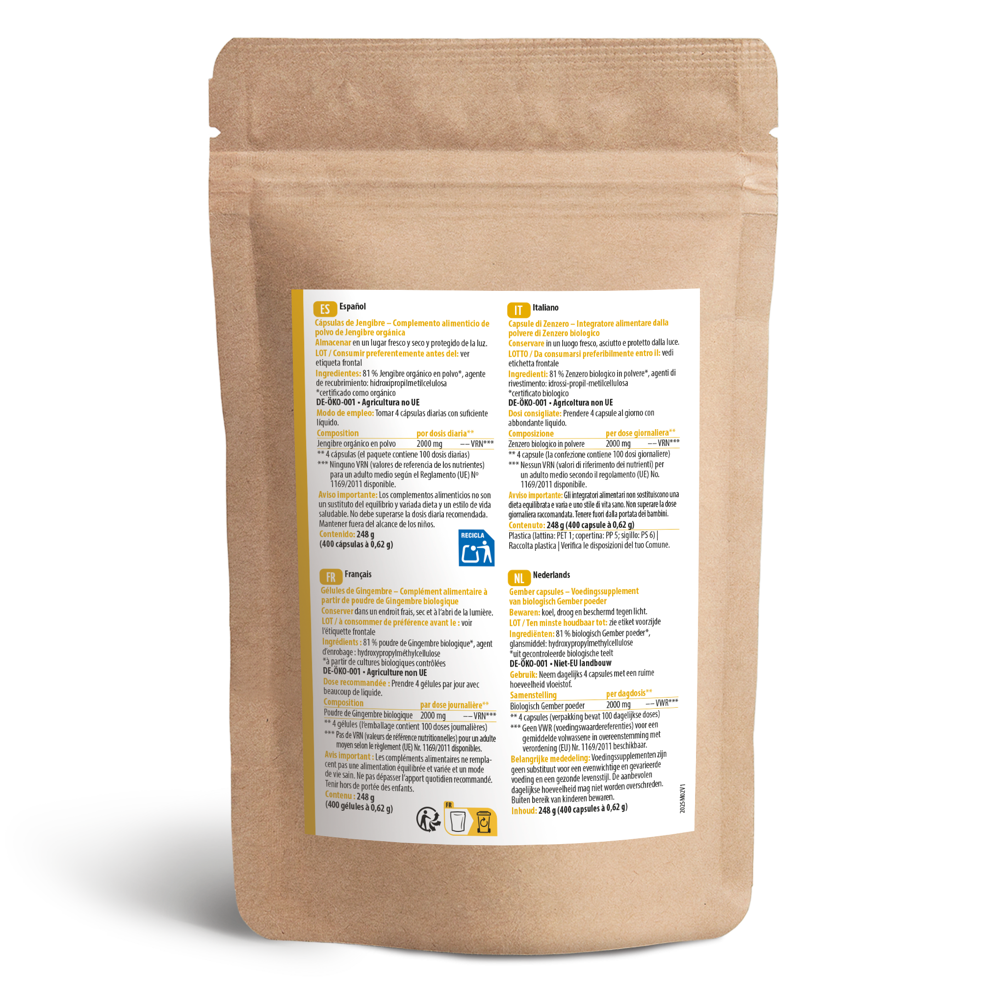 Ingwer Kapseln Bio Nachfüllpack (400 Kapseln)