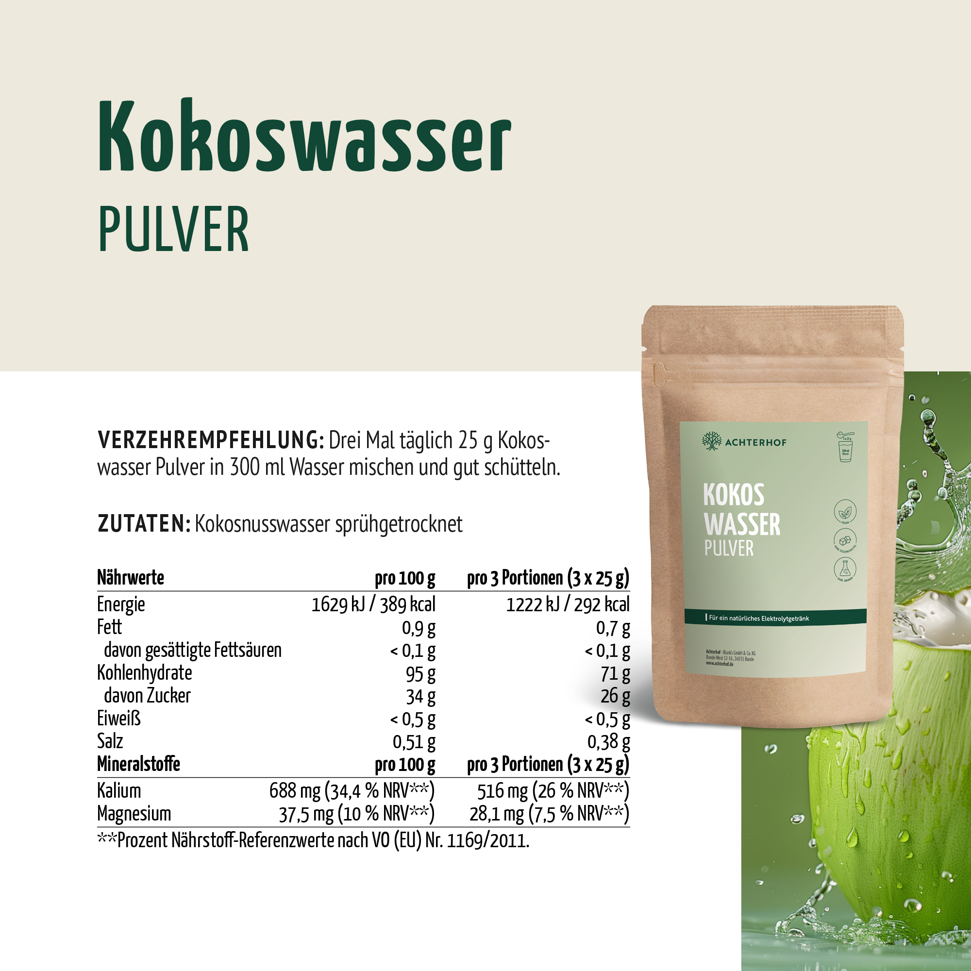 Kokoswasser Pulver (500g)