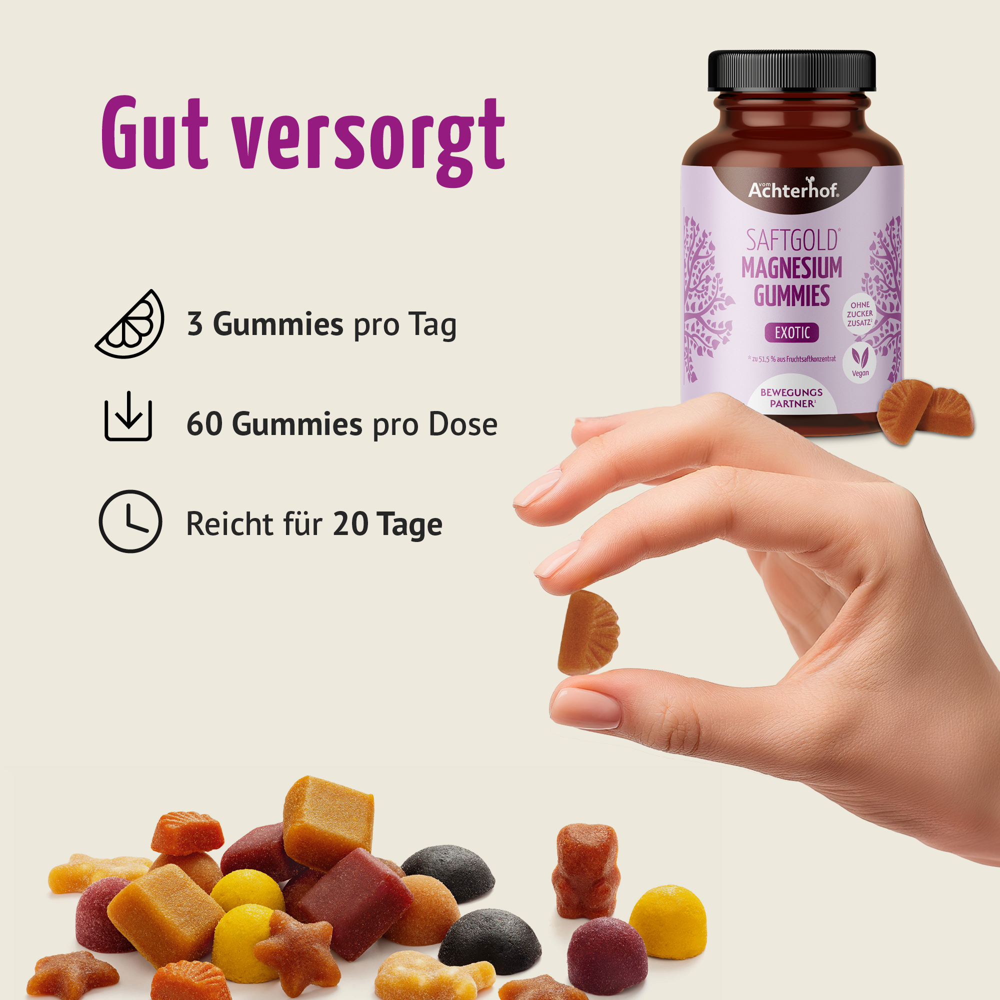 Saftgold Magnesium Gummies Exotische Früchte (60 Stück)