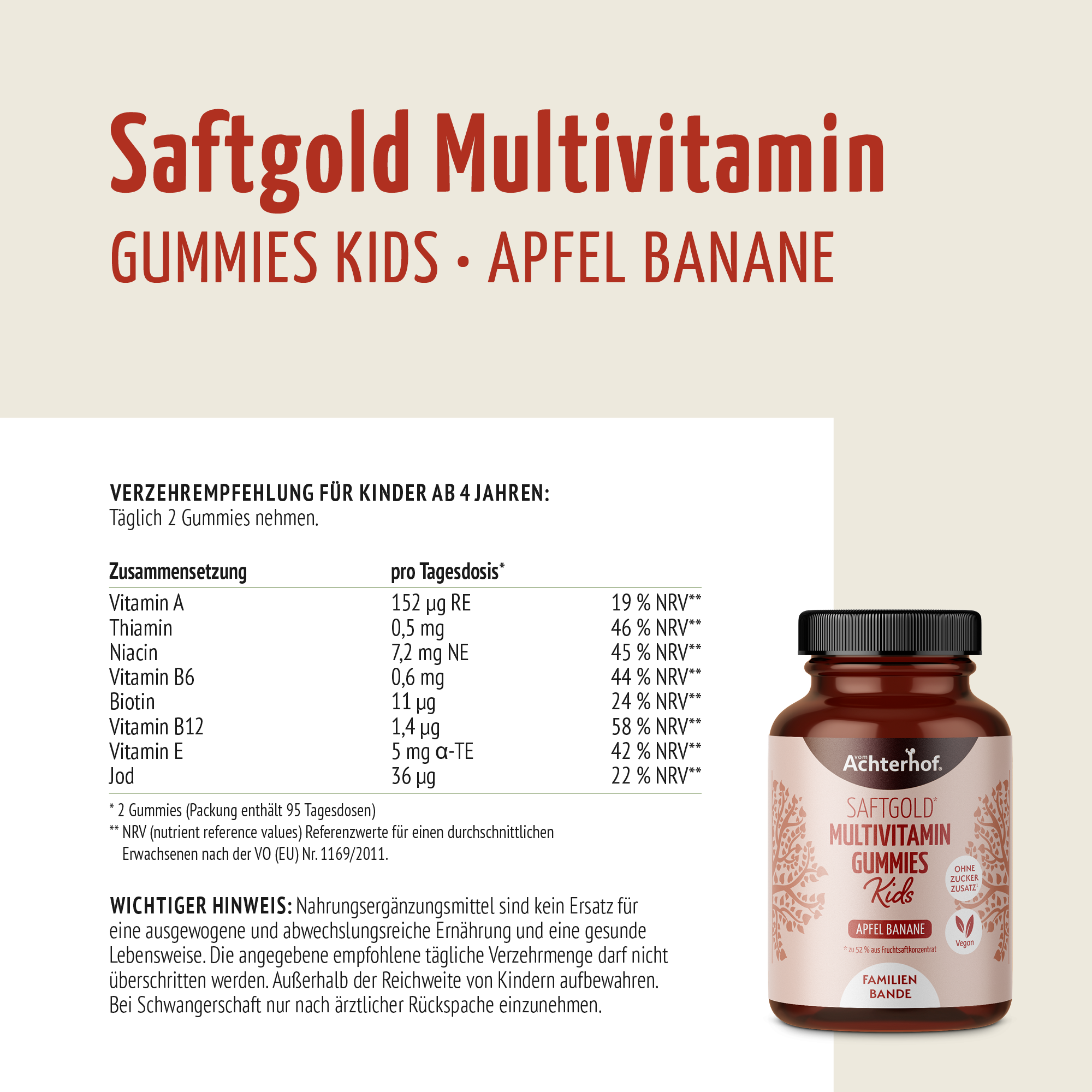 Saftgold Multivitamin Kids Gummies Apfel Banane (190 Stück)