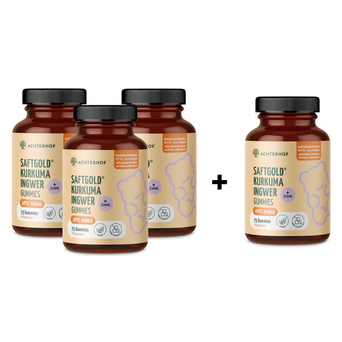 Saftgold Kurkuma Ingwer Gummies Apfel Mango + Zink (75 Stück)