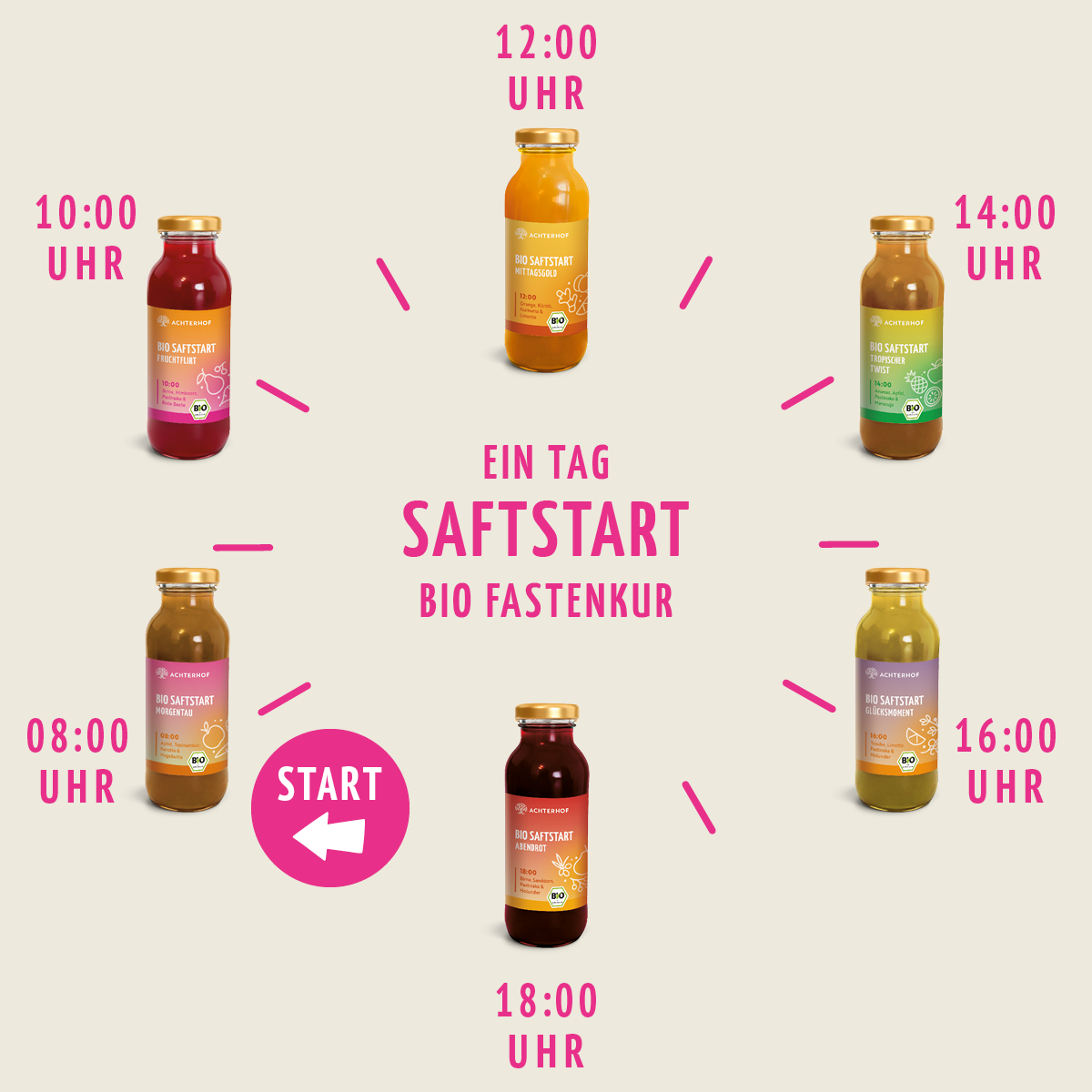 Saftstart Bio Fastenkur 1-7 Tage (6 Flaschen pro Tag)