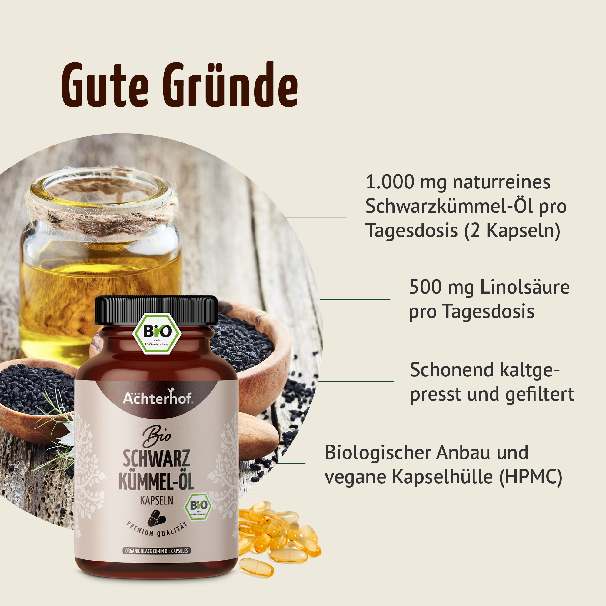 Bio Schwarzkümmel-Öl Kapseln (220 Kapseln)