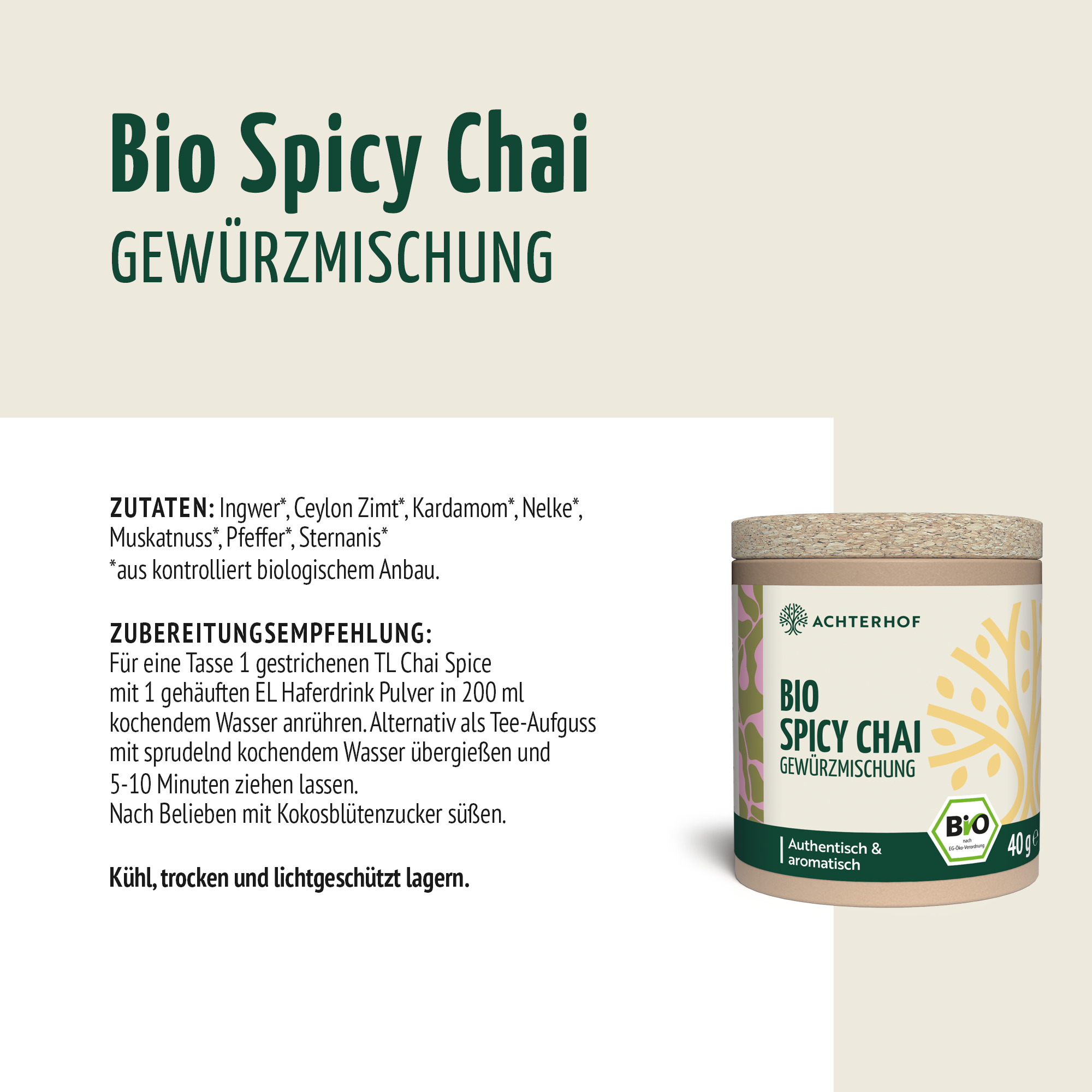 Bio Spicy Chai Gewürzmischung - zuckerfrei (40g)