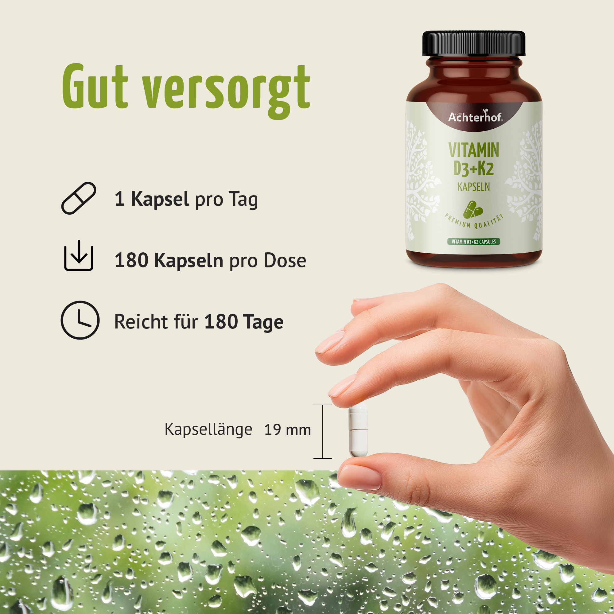 Vitamin D3+K2 Kapseln (180 Kapseln)