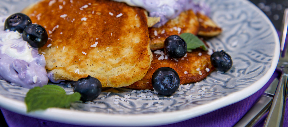 Kokos-Pancakes mit Blaubeermascarpone