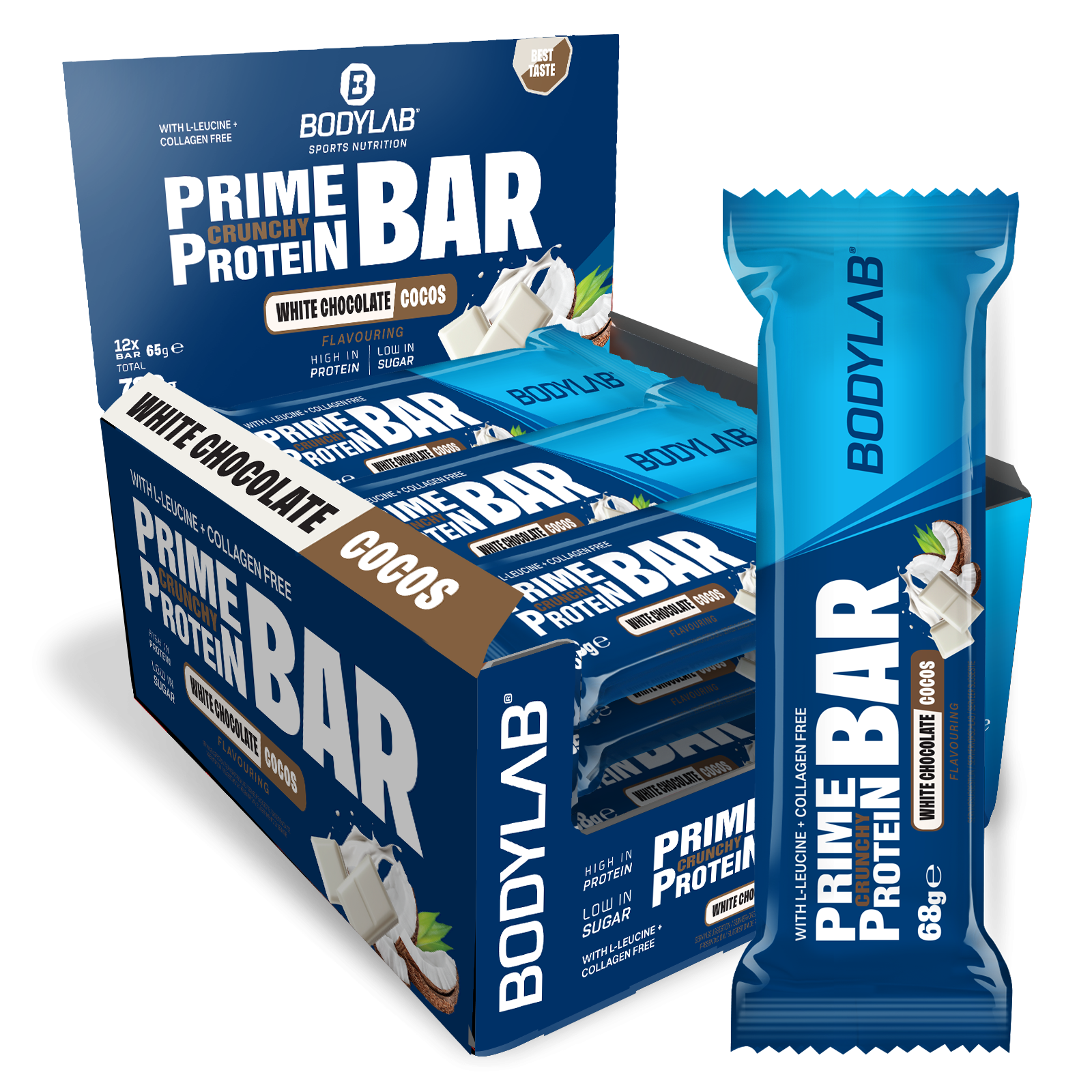 Prime Crunchy Protein Bar - 3 g Leucin (12x65g) White Chocolate & Coconut