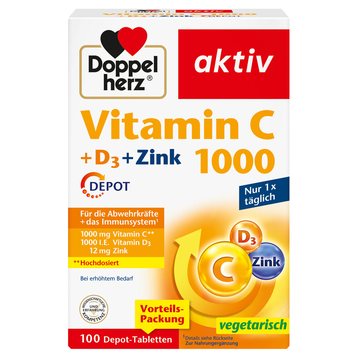 Vitamin C 1000 + D3 + Zink Depot (100 Depot-Tabletten)