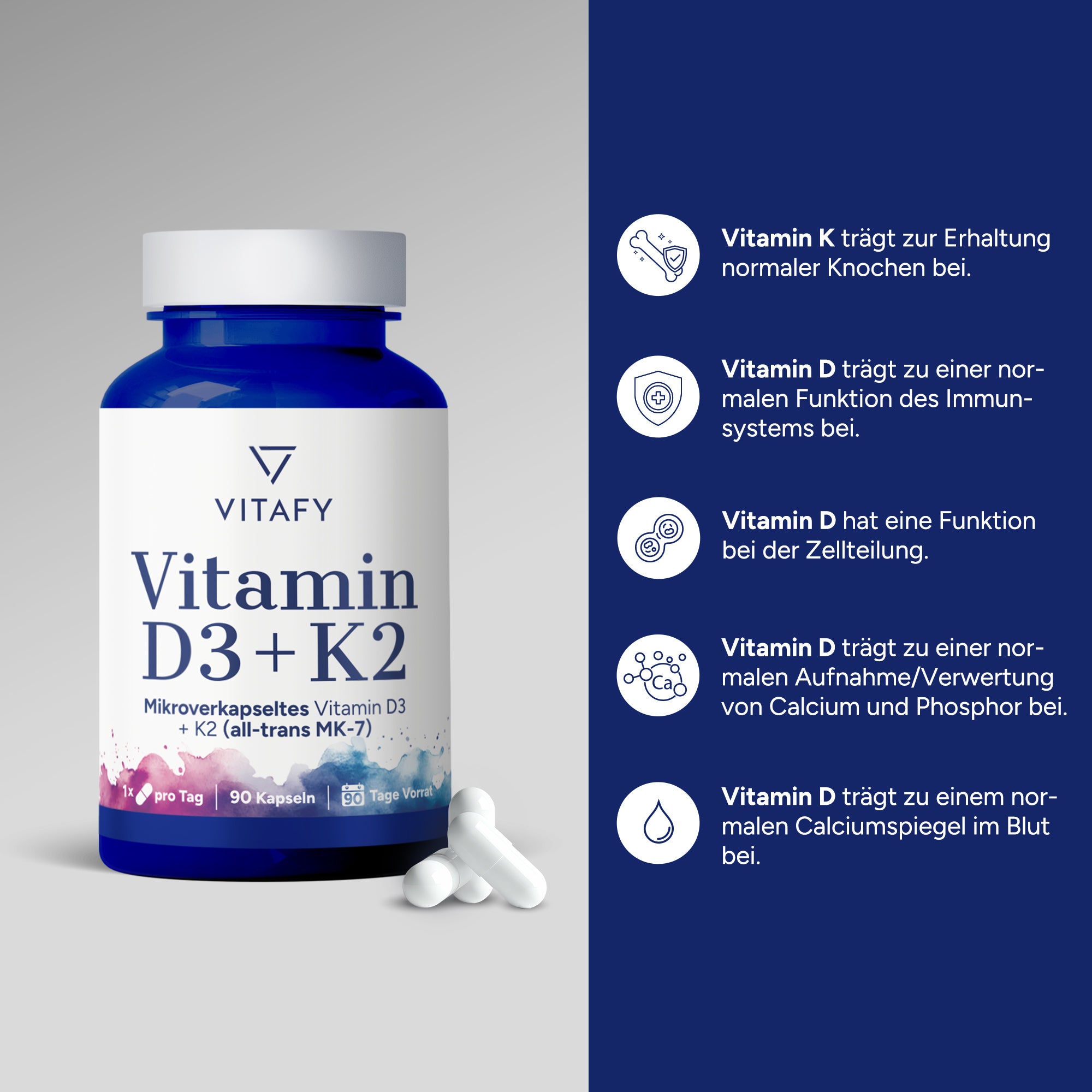 Vitamin D3+K2 (90 Kapseln)
