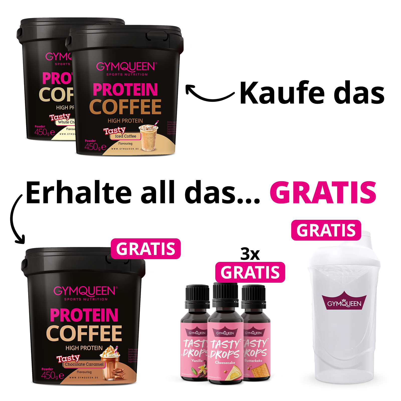 NEW YEAR DEAL: 5Für2 Protein Coffee mit GRATIS Potein Coffee + 3x Tasty Drops und Shaker