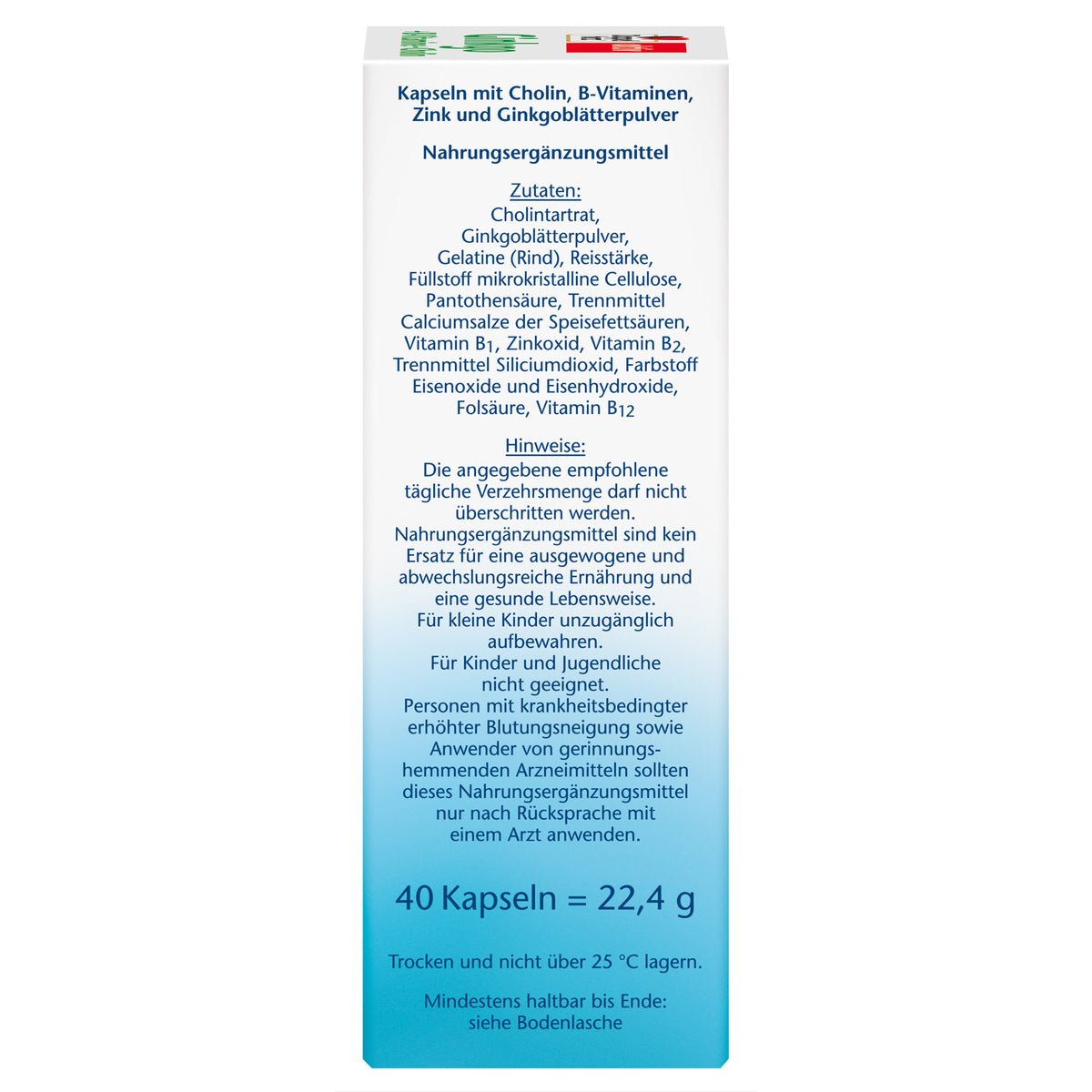 Ginkgo + Vitamin B + Cholin (40 Kapseln)