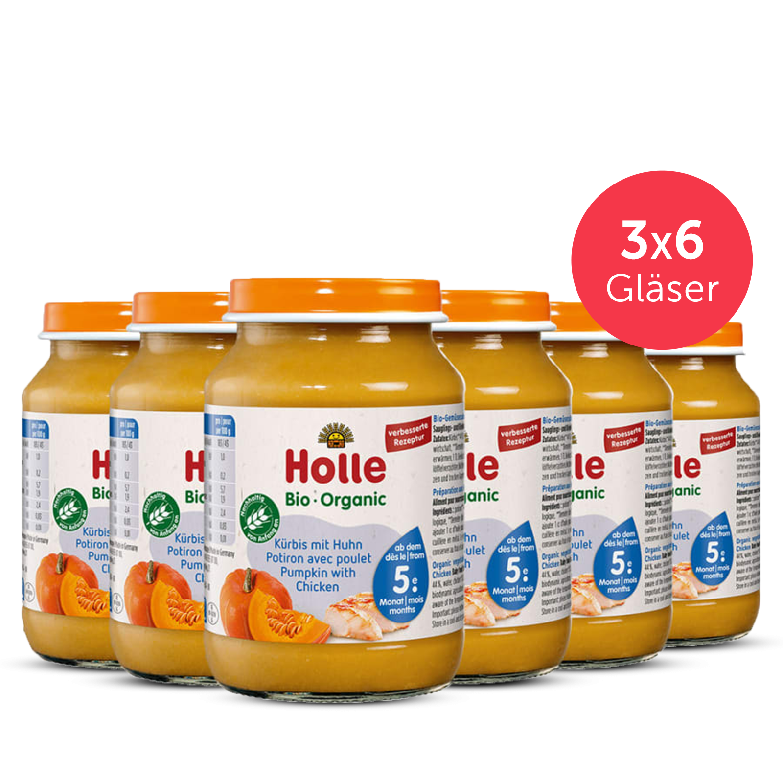 3er Pack Kürbis mit Huhn - 6x190g - Bio ab dem 5. Monat