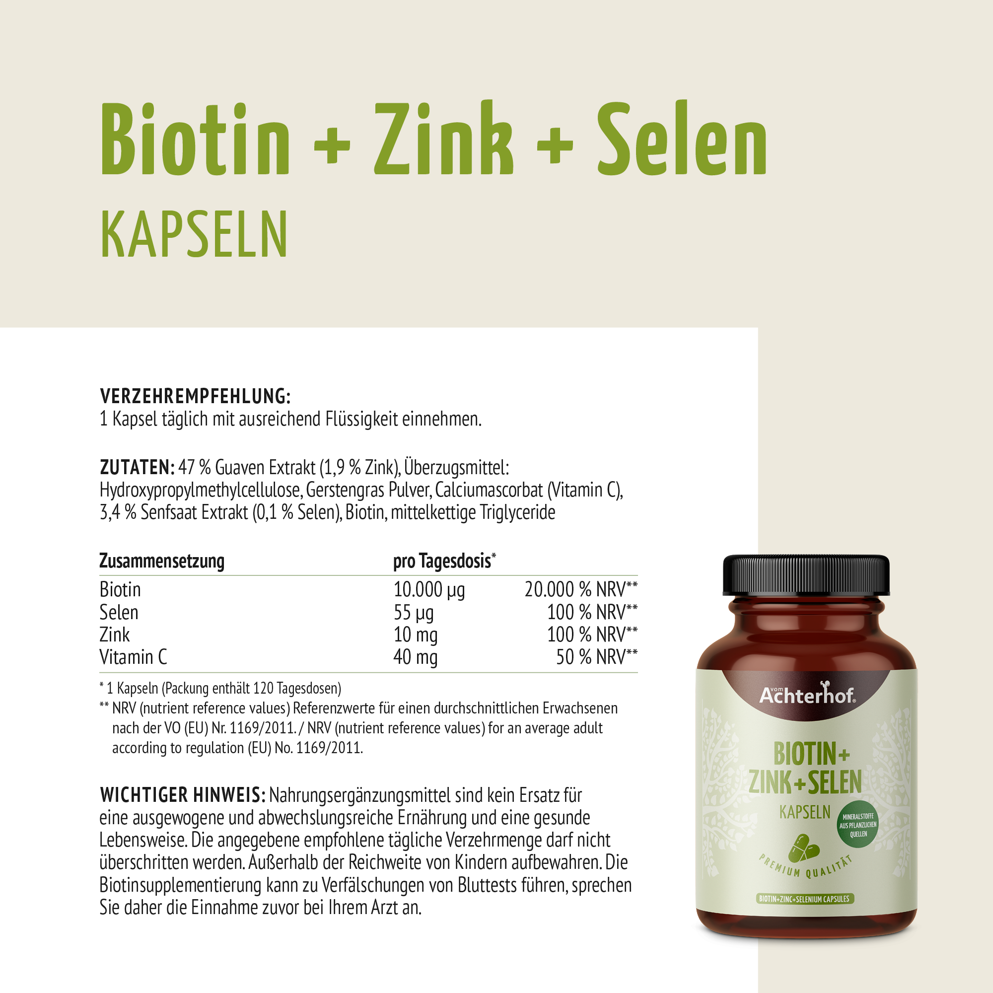 Biotin+Zink+Selen Kapseln (120 Kapseln)