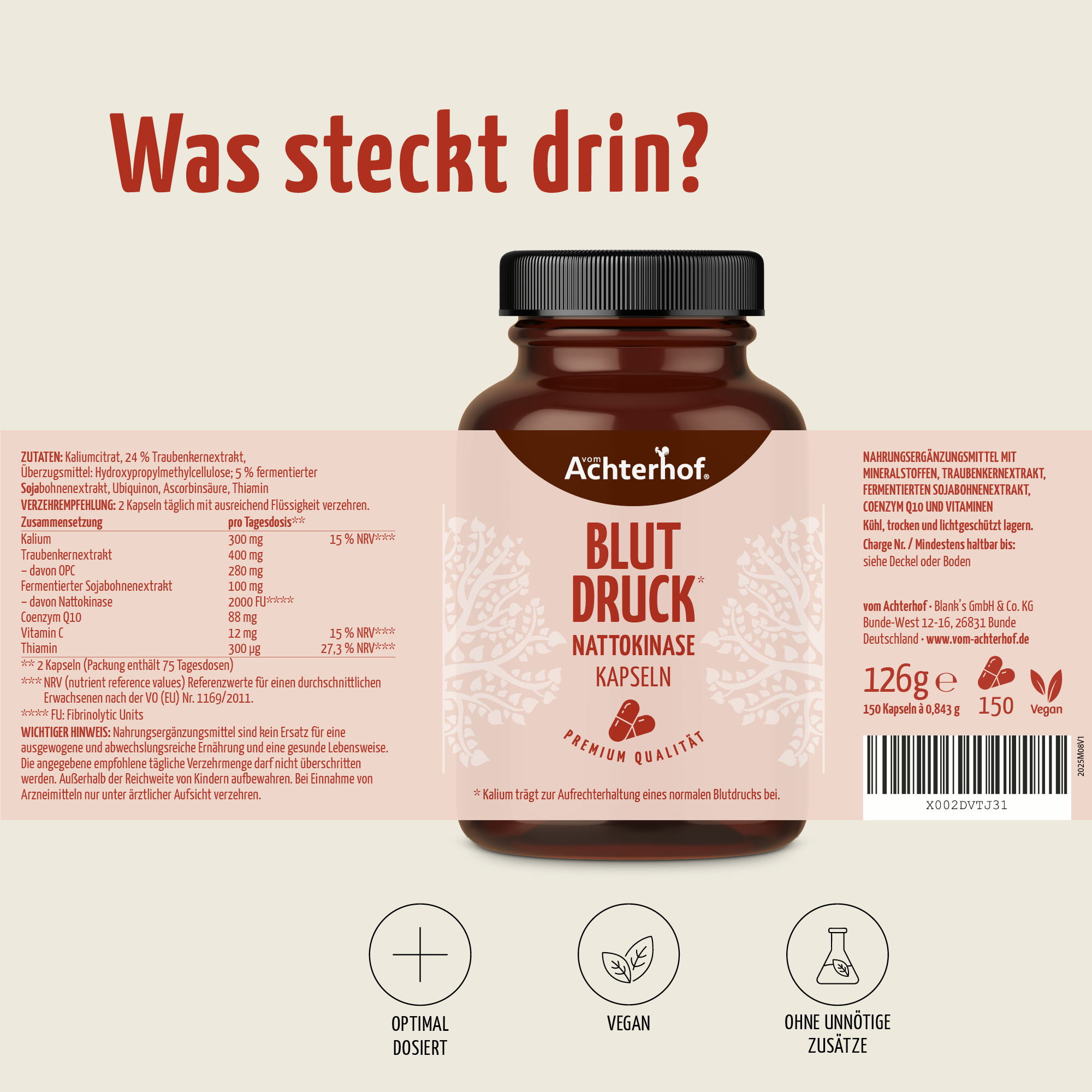 Blutdruck Nattokinase Kapseln (150 Kapseln)