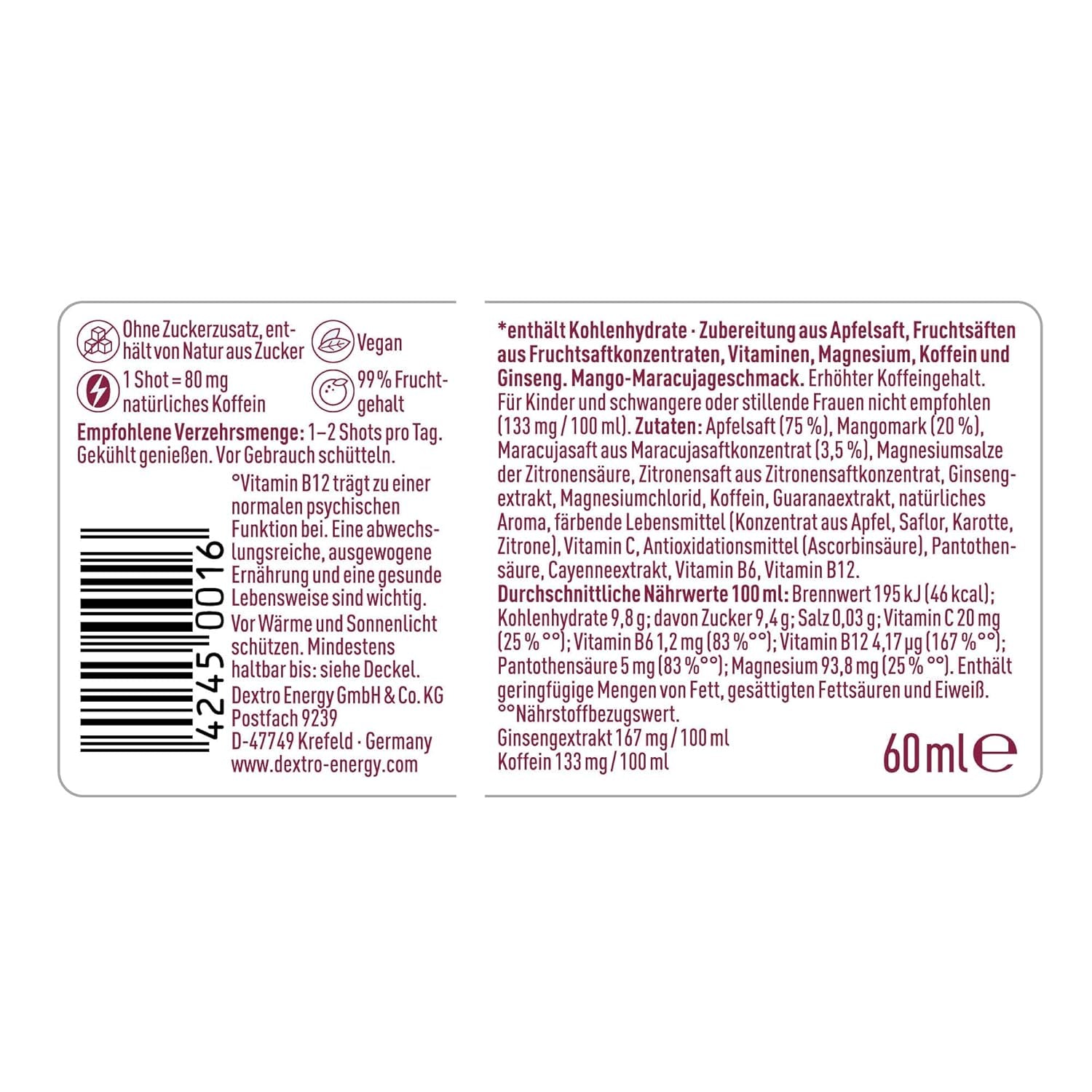 Dextro Energy Focus Shot Mango-Maracuja (12x60ml)