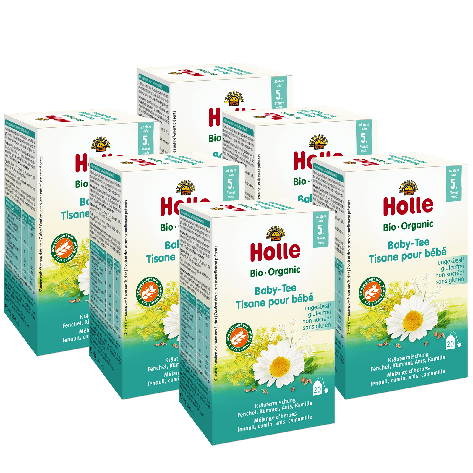 6er Pack Bio Baby-Tee ab dem 5. Monat (30g)