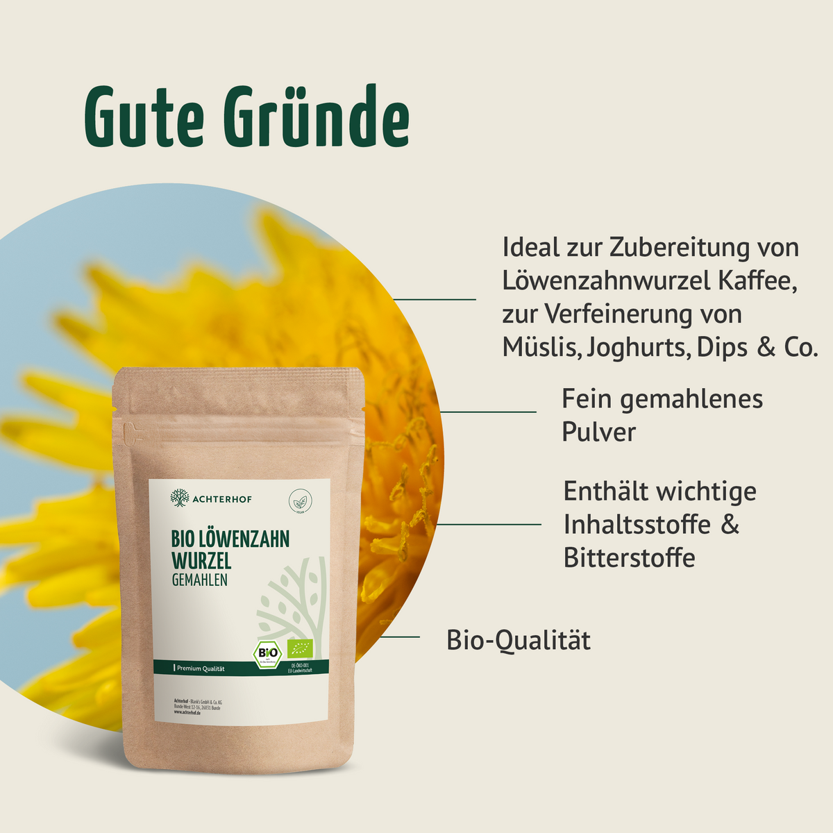 Löwenzahnwurzel Pulver Bio (100g)