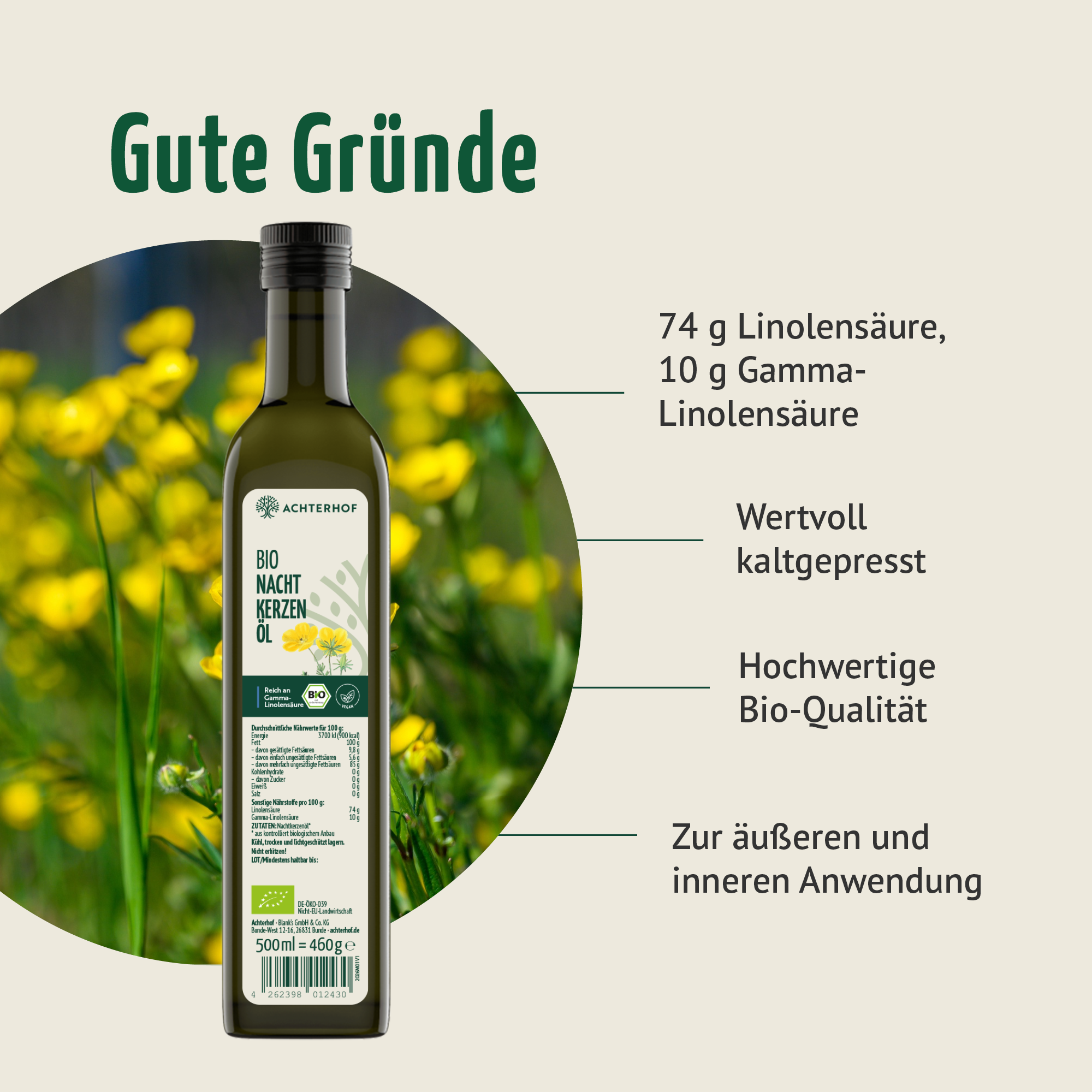 Bio Nachtkerzenöl (500ml)