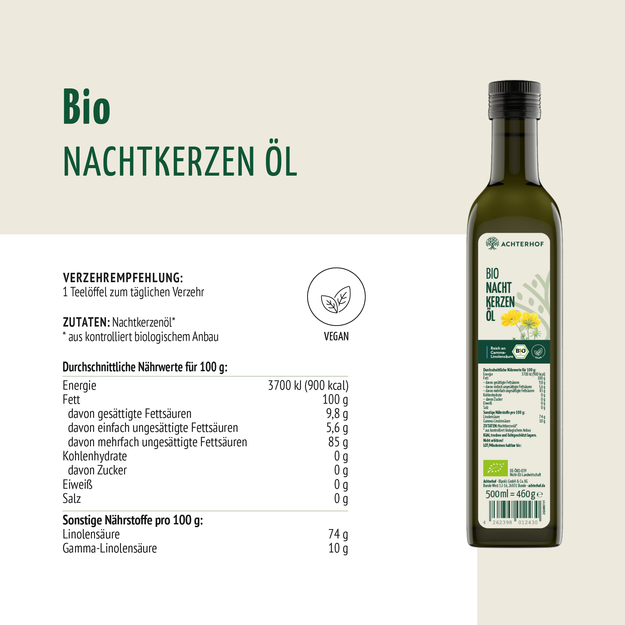 Bio Nachtkerzenöl (500ml)