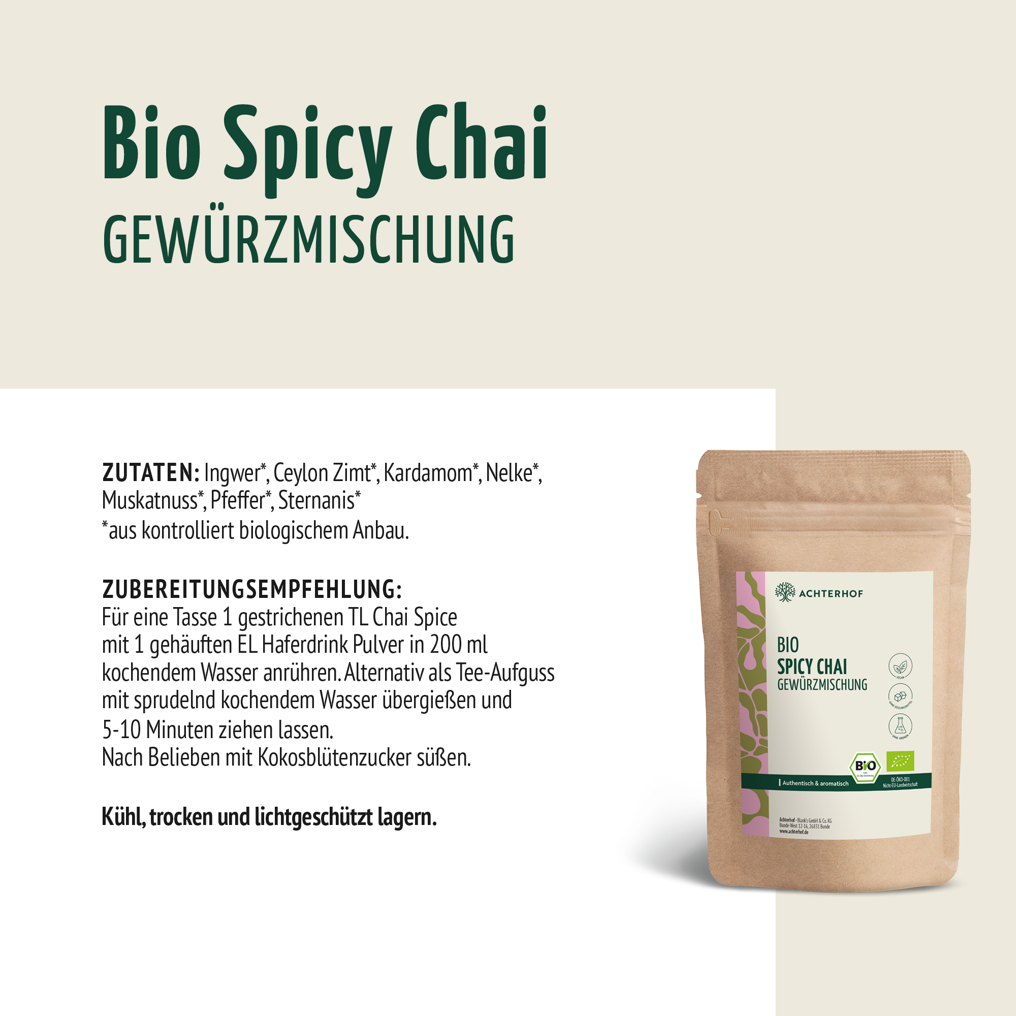 Bio Spicy Chai Gewürzmischung – zuckerfrei (500g)