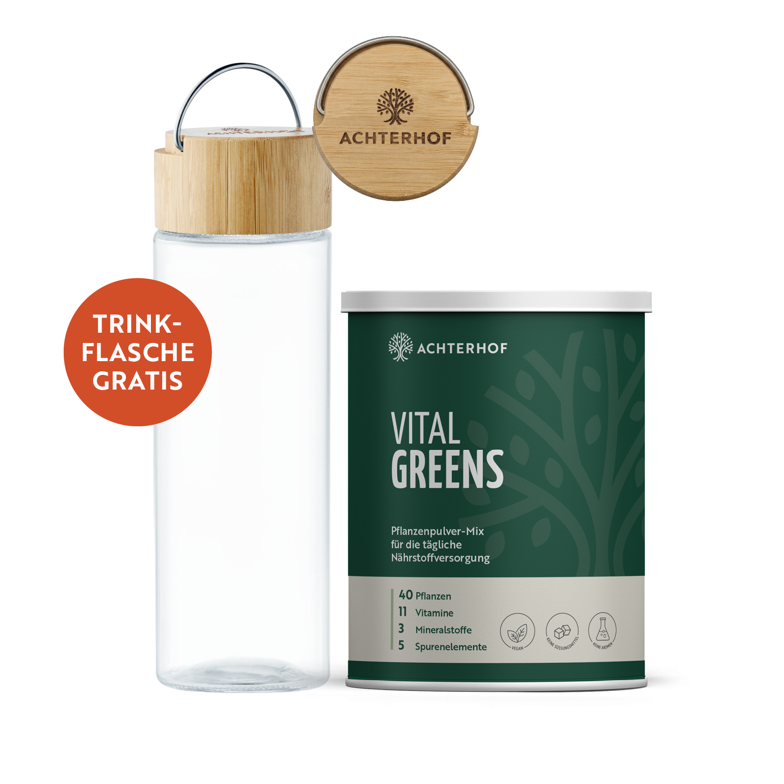 Greens & Glas-Trinkflasche Set