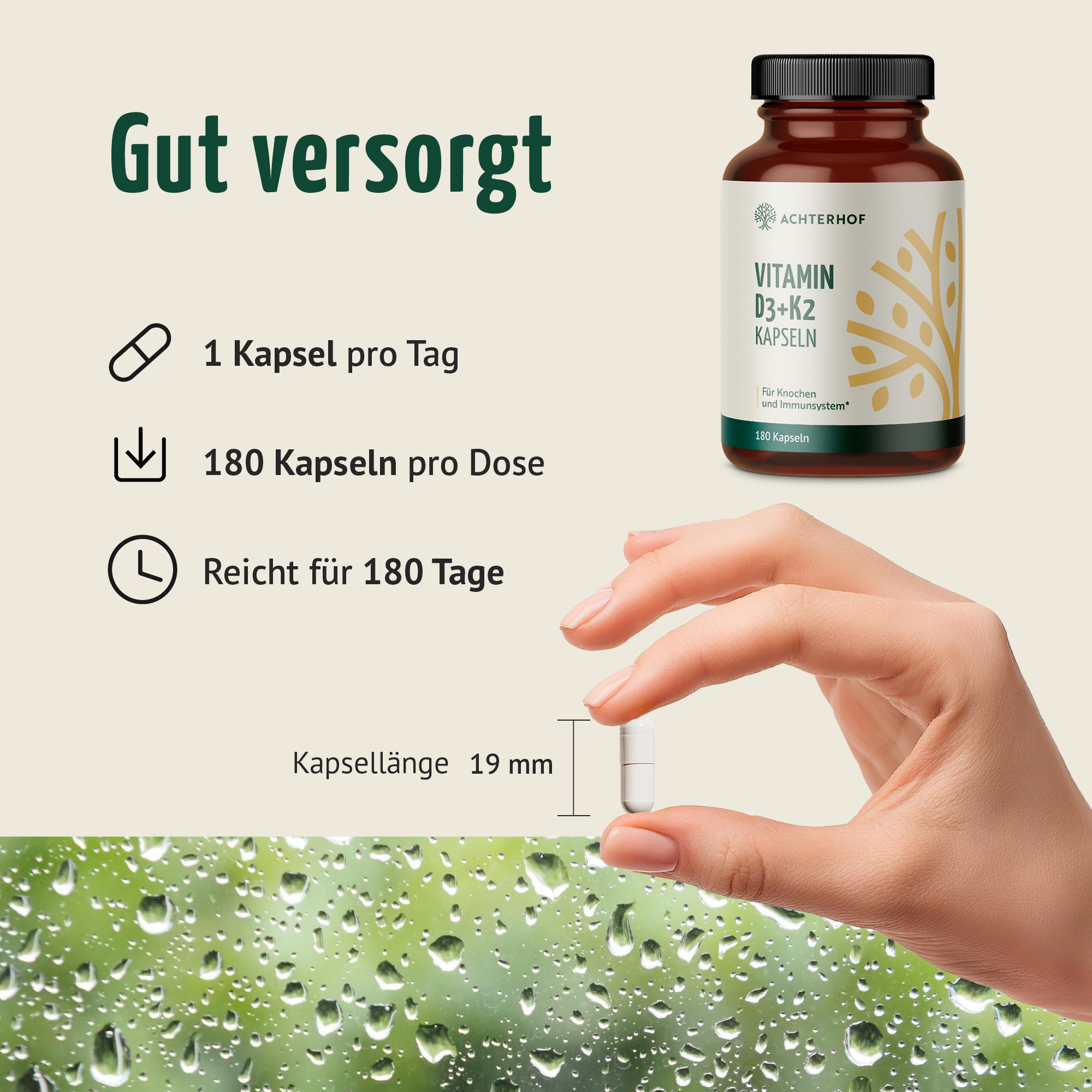 Vitamin D3+K2 Kapseln (180 Kapseln)