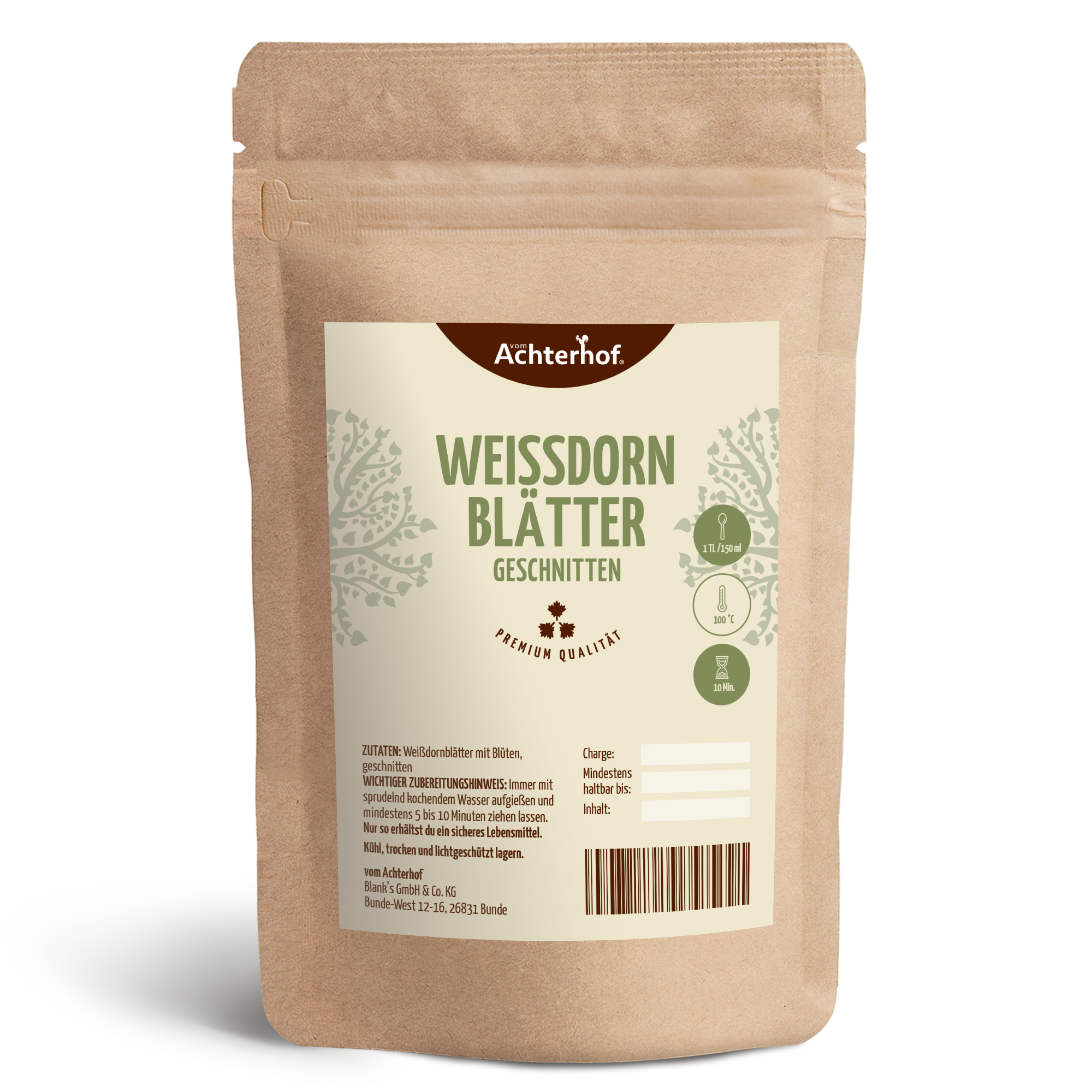 Weißdornblätter mit Blüten geschnitten (500g)
